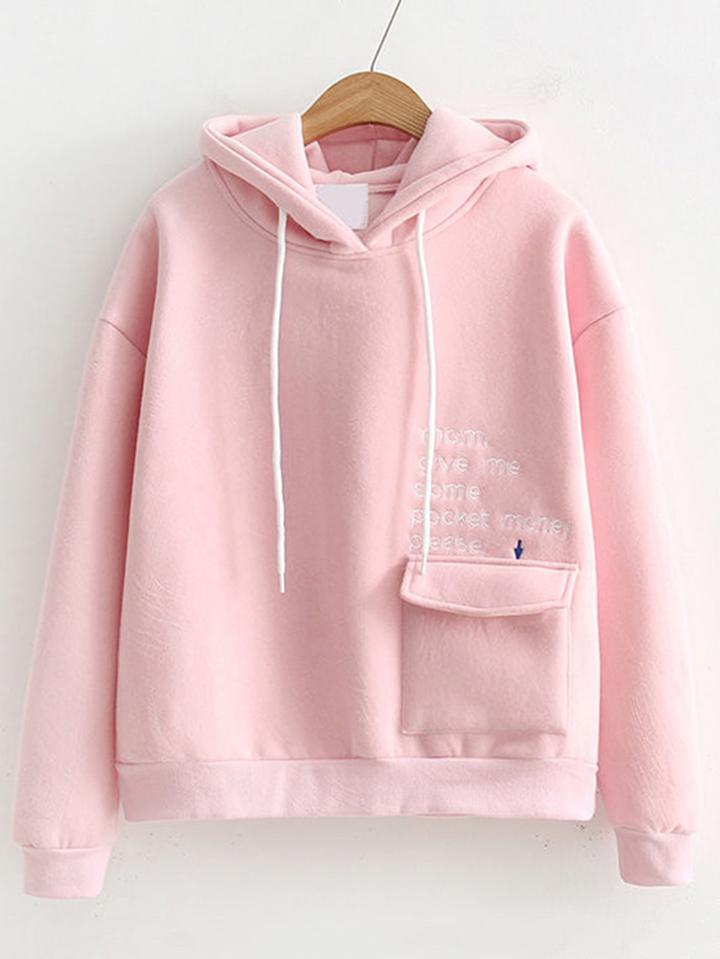 Romwe Front Pocket Slogan Embroidery Hoodie