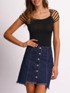 Romwe Black Scoop Neck Hollow Out T-shirt