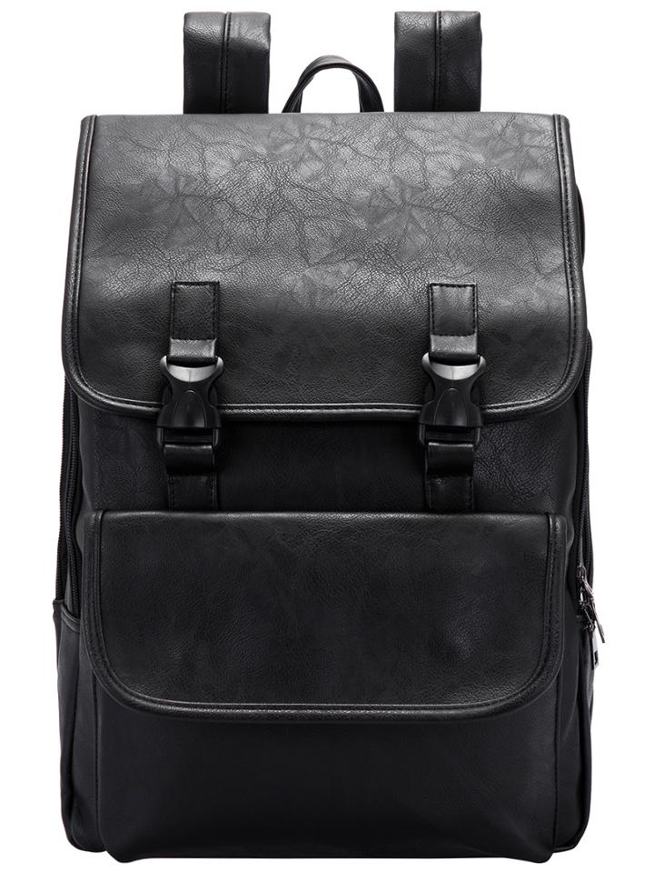 Romwe Black Zippers Pu Backpack