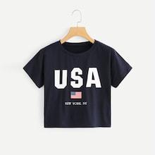 Romwe American Flag Print Crop Tee