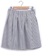 Romwe Elastic Waist Vertical Striped White Skirt