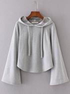 Romwe Grey Bell Sleeve Drawstring Hooded Sweatshirt