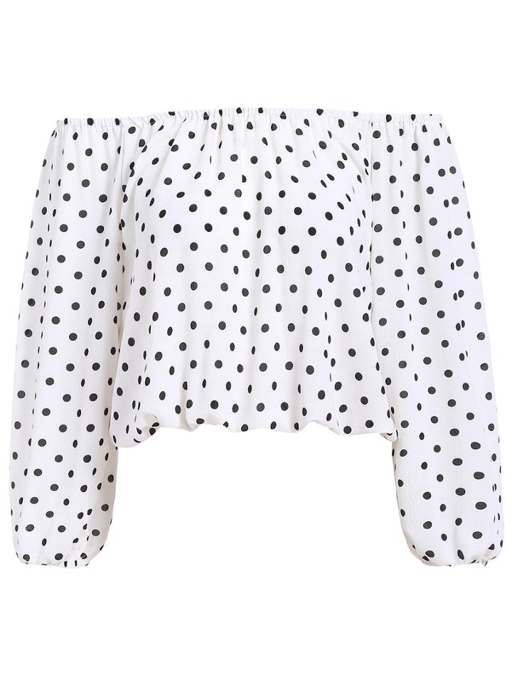 Romwe Off The Shoulder Polka Dot Top