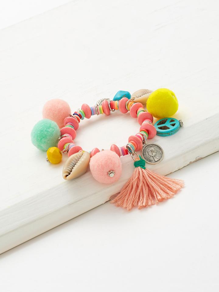 Romwe Pom Pom & Tassel Decorated Charm Bracelet