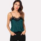 Romwe Button Front Contrast Lace Cami Top