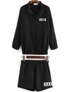 Romwe Long Sleeve Zipper Coat With Letter Print Shorts