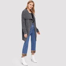 Romwe Waterfall Collar Mixed Knit Cardigan