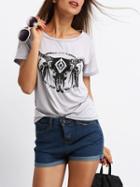 Romwe Grey Short Sleeve Sheep Print T-shirt