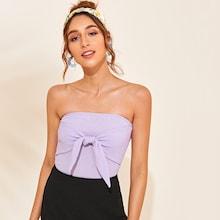 Romwe Knot Front Rib-knit Bandeau Top
