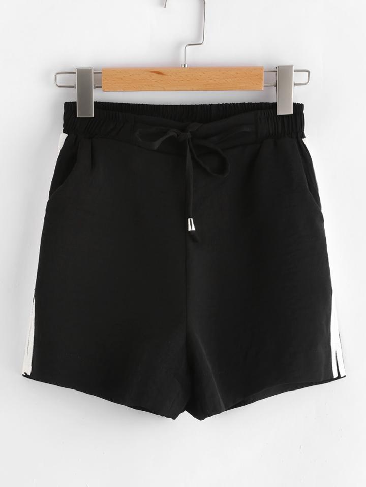 Romwe Side Striped Drawstring Shorts