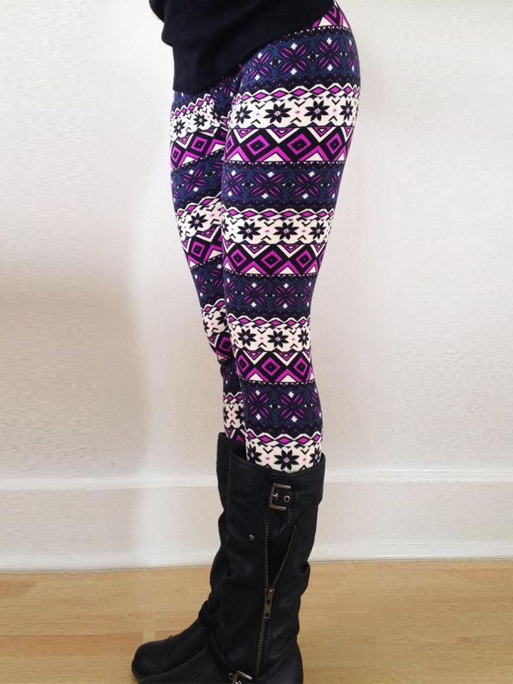 Romwe Elastic Waist Geometric Flower Print Leggings