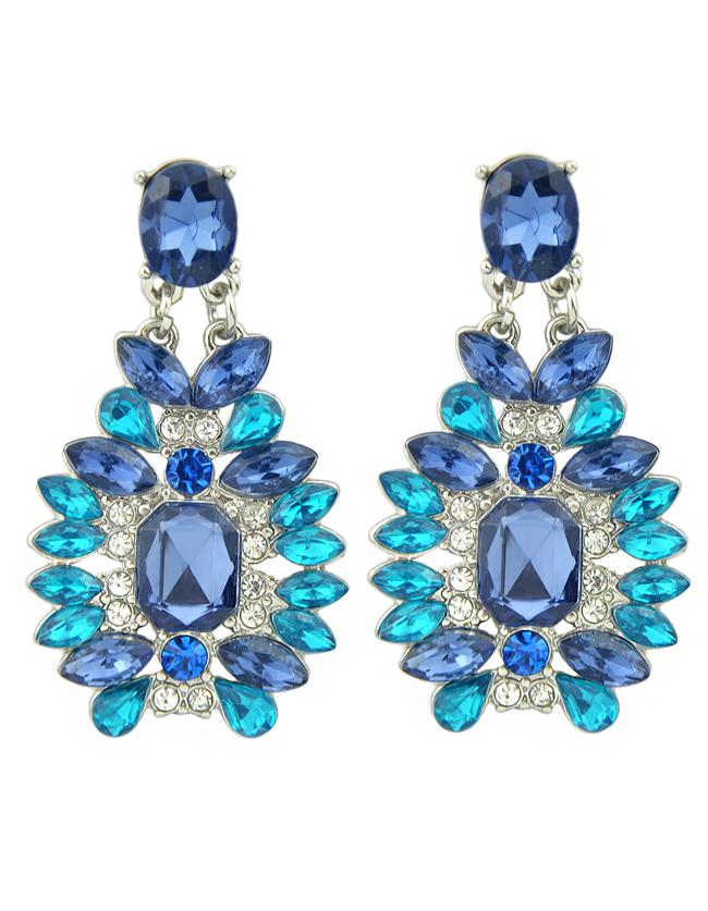 Romwe Blue Rhinestone Stud Fashion Design Hanging Earrings