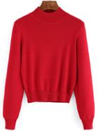 Romwe Mock Neck Crop Red Sweater