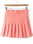 Romwe With Button Pleated Pink Skirt