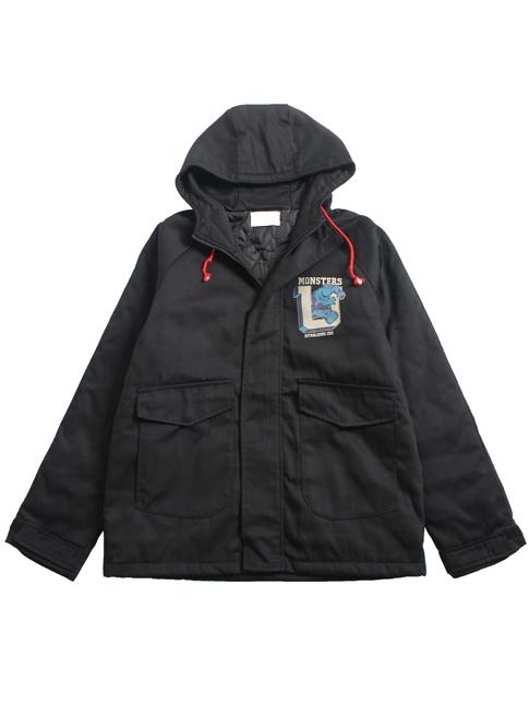 Romwe Black Monster Print Drawstring Hood Coat