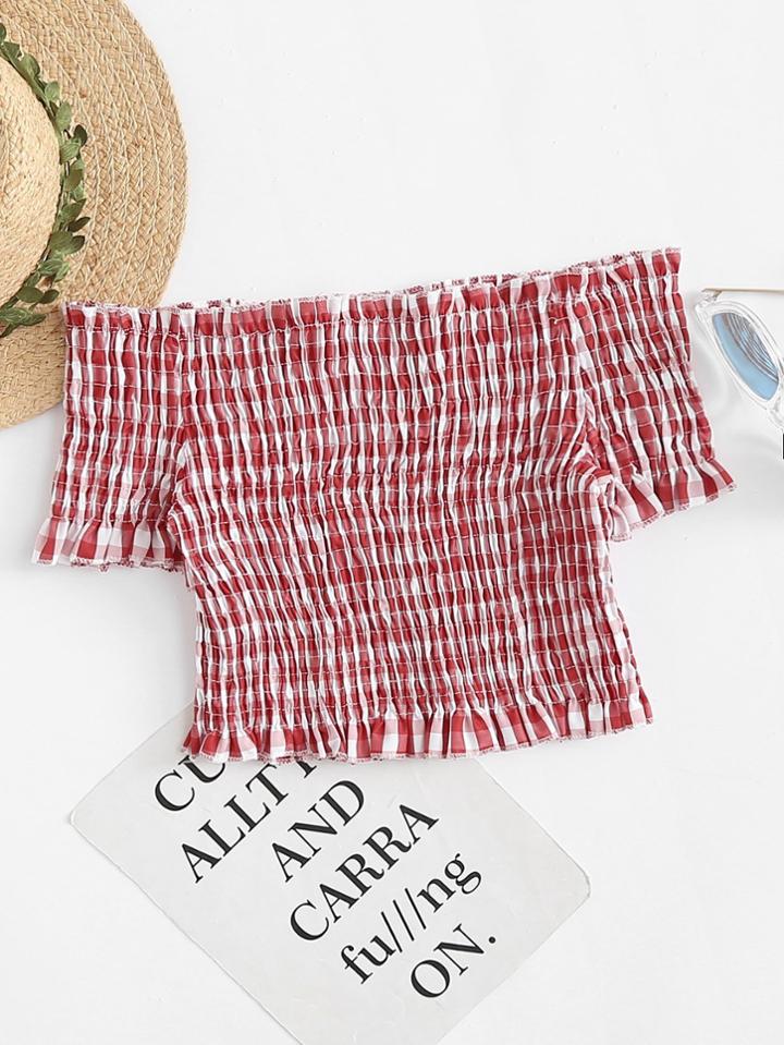 Romwe Off Shoulder Pleated Crop Top