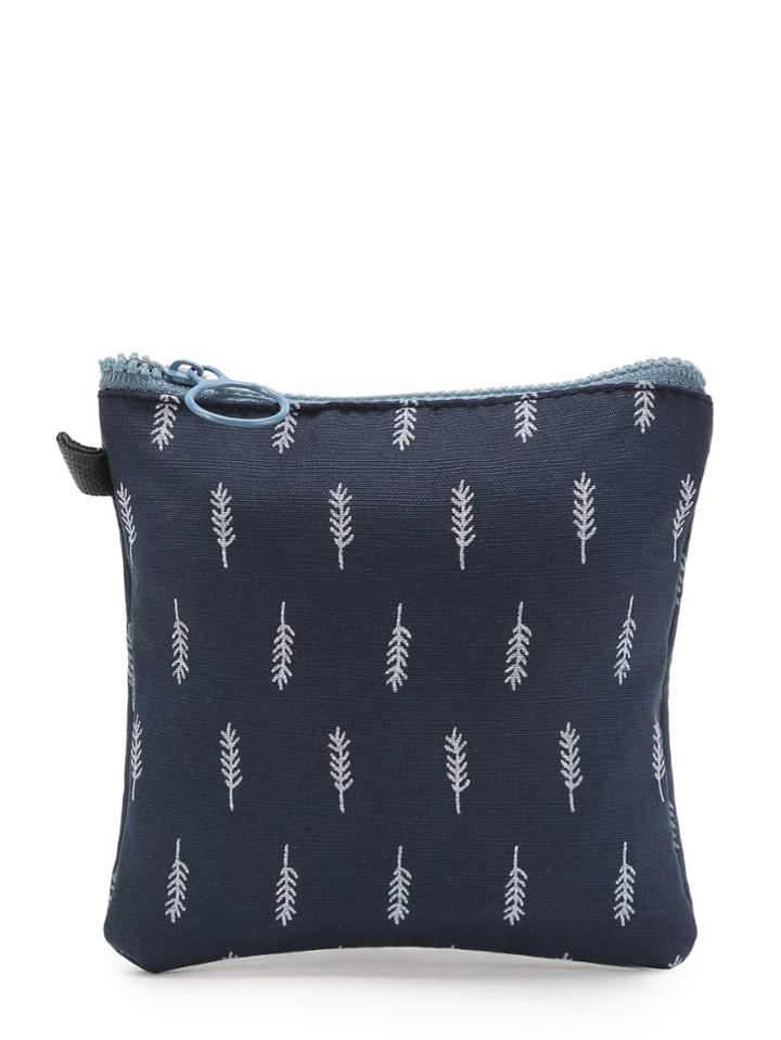Romwe Leaf Print Zipper Makeup Bag