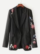 Romwe Vertical Striped Embroidered Tailored Blazer