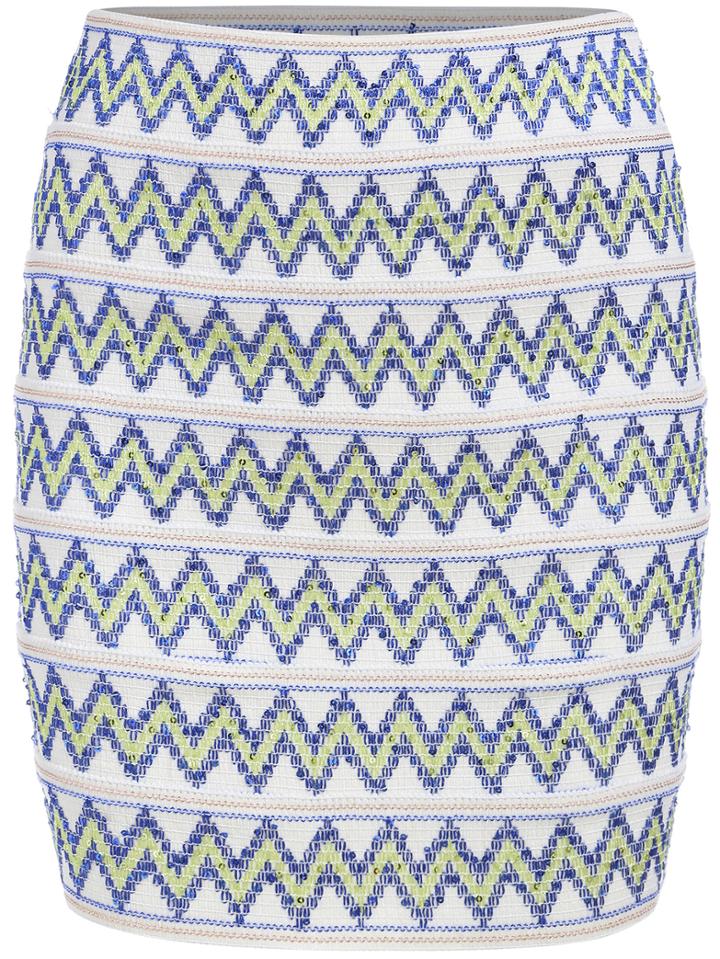 Romwe Zigzag Sequined Bodycon White Skirt
