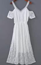 Romwe Off The Shoulder Lace White Dress