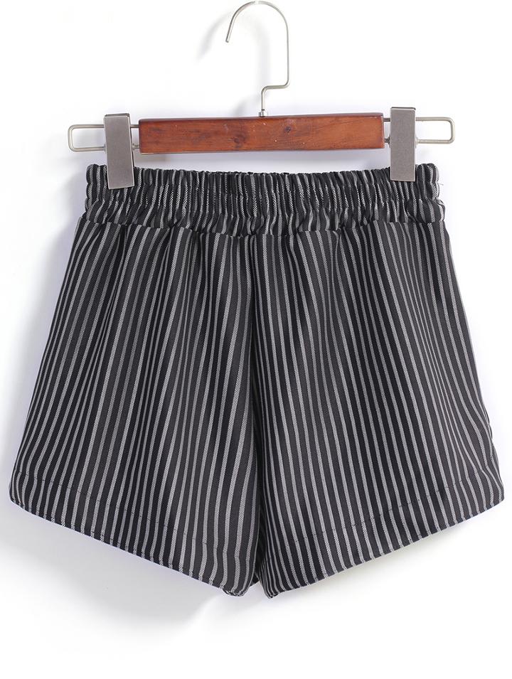 Romwe Vertical Striped Split Black Short