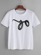 Romwe White Snake Print T-shirt