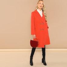 Romwe Neon Orange Notch Collar Double Breasted Placket Coat