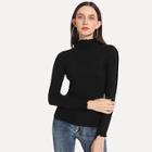 Romwe Stand Collar Frill Cuff Solid Sweater