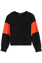 Romwe Pocketed Color Block Black Sweatshirt