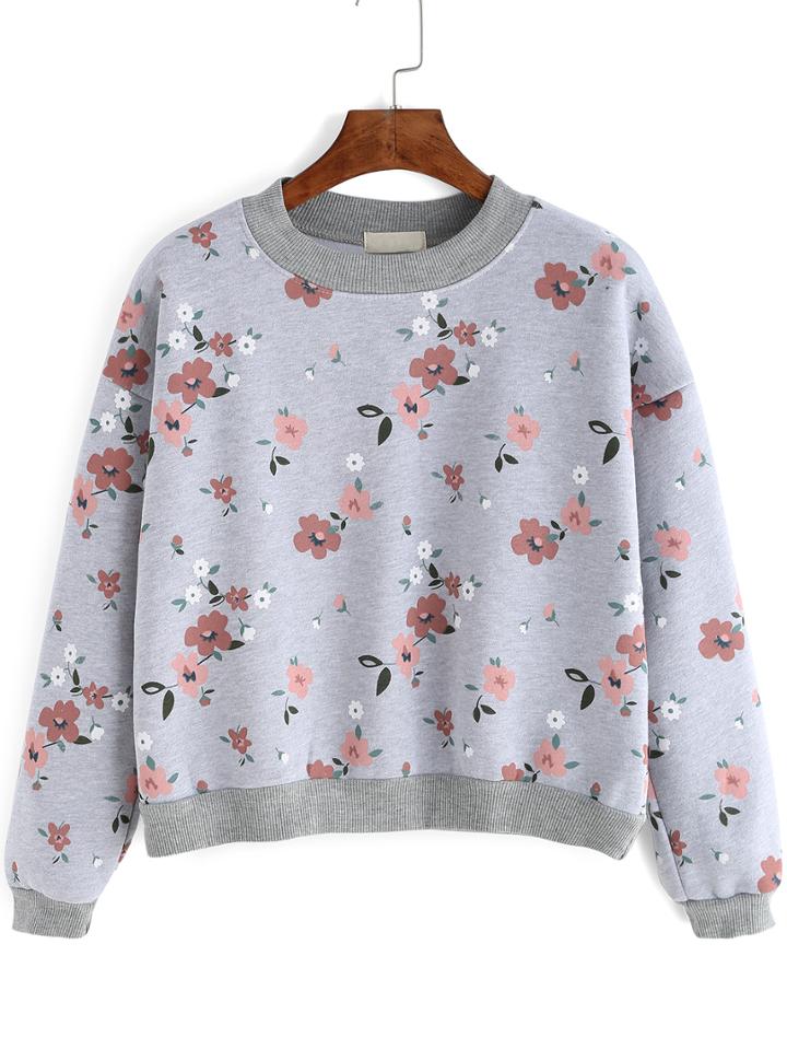 Romwe Florals Thicken Grey Sweatshirt