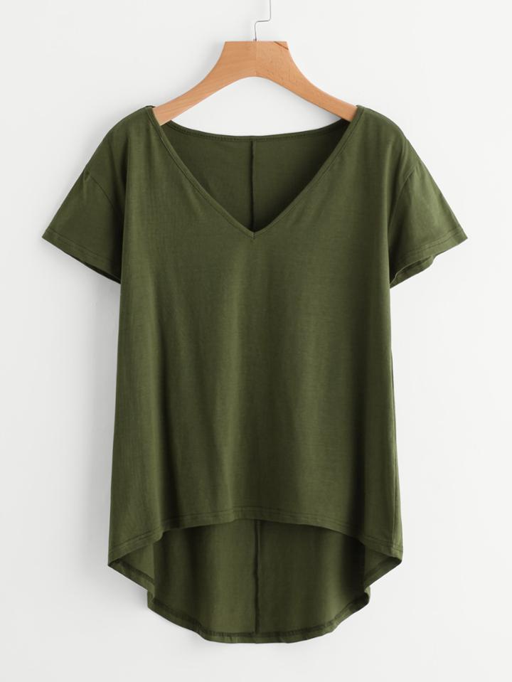 Romwe Solid Dip Hem T-shirt