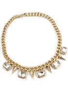 Romwe Gold Crystal Rivet Chain Necklace