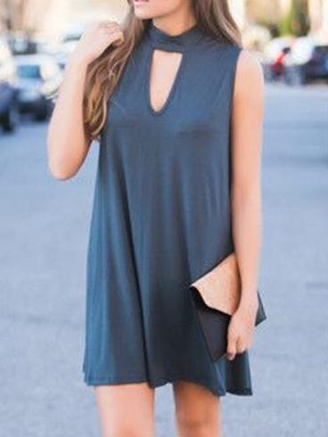 Romwe Cutout High Neck Swing Dress