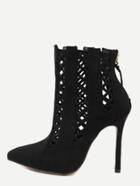 Romwe Black Cutout Point Toe Stiletto Suede Booties
