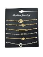 Romwe 6pcs/set Gold Color Geometric Ring Fine Bracelet