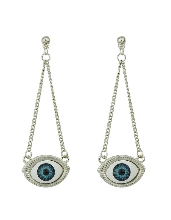 Romwe Silver Plated Imitation Gemstone Eye Shape Long Earrings