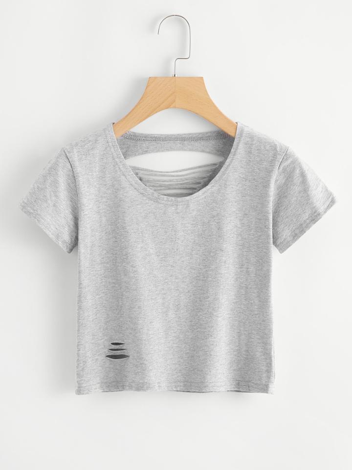 Romwe Ripped Crop Tee
