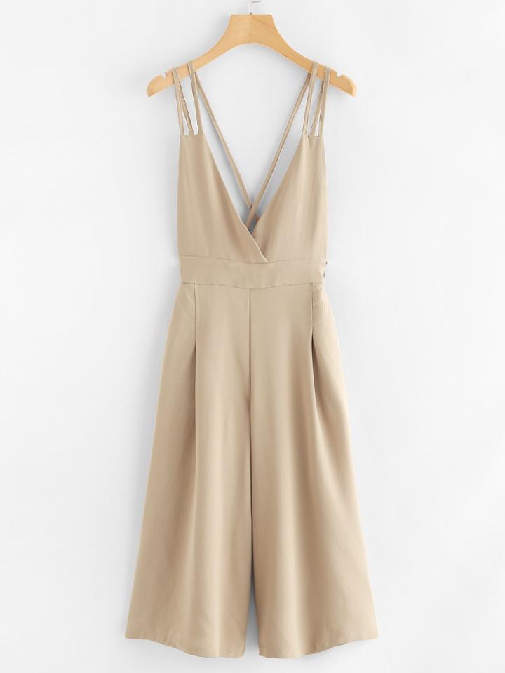 Romwe Deep V Neckline Criss Cross Back Jumpsuit