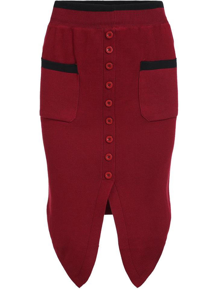 Romwe Pockets Buttons Asymmetrical Knit Skirt