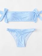 Romwe Bow Tie Striped Bardot Bikini Set