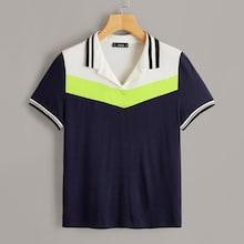 Romwe Neon Color-block Striped Side Tee