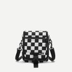 Romwe Gingham Pattern Zipper Crossbody Bag