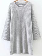 Romwe Light Grey Round Neck Drop Shoulder Sweater Dress