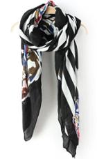 Romwe Star Print Striped Black Scarf