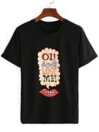 Romwe Black Lips Print T-shirt