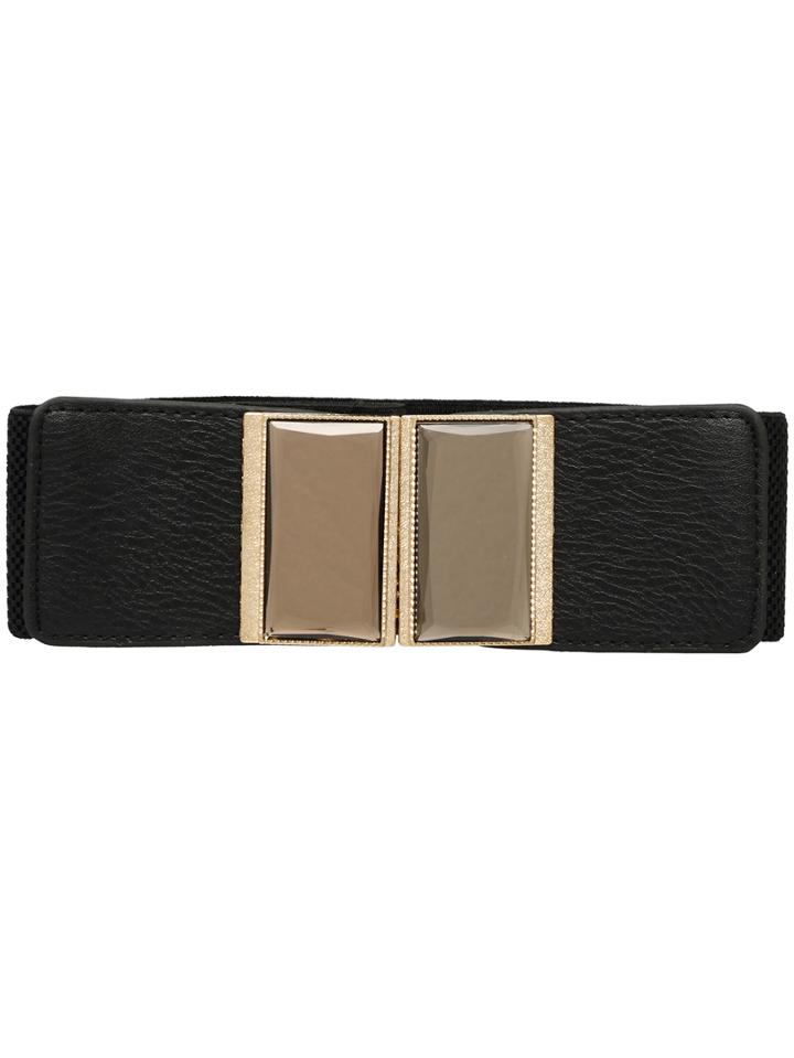 Romwe Metallic Embellished Elastic Black Belt