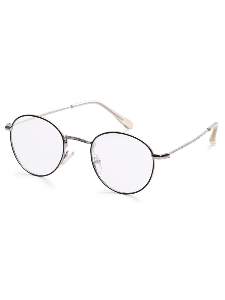 Romwe Silver Metal Frame Clear Lens Glasses