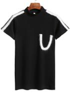 Romwe Striped Trim Black T-shirt