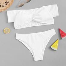 Romwe Off The Shoulder Top With Bikini Set
