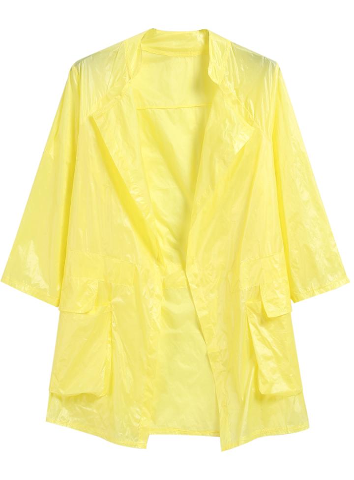 Romwe Yellow Long Sleeve Pockets Loose Coat